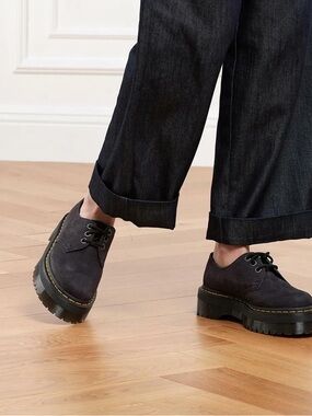 New Dr. Martens Black Nubuck Platform 3-Eye Derby Shoes